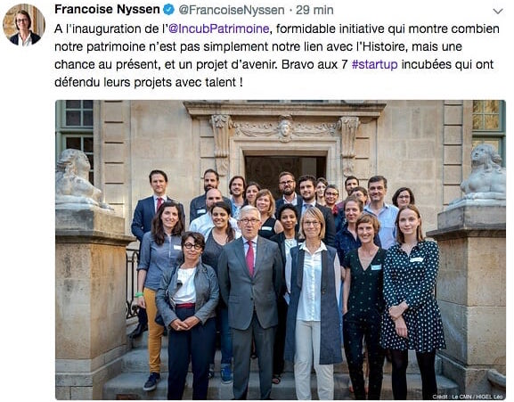 Lauréats de l'incubateur du patrimoine en présence de la Ministre de la Culture, Françoise Nyssen